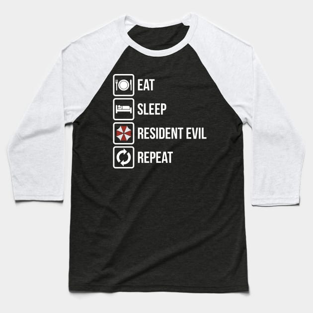 Eat, Sleep, Repeat - Resident Evil Baseball T-Shirt by cpt_2013